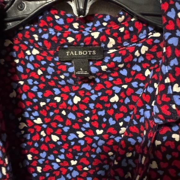 Talbots Hearts Faux Wrap Sheath Dress sz: L Blue Red Business Casual 3/4 Sleeve - Picture 3 of 6